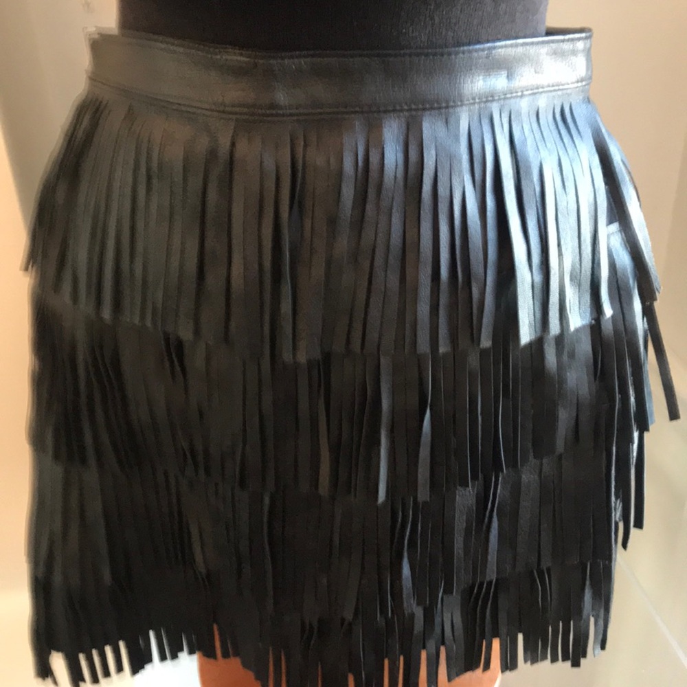 Zara Basic Fringed Leather Skirt - Picture 4 of 12